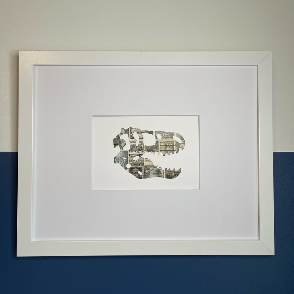 T-Rex Postage Stamp Art